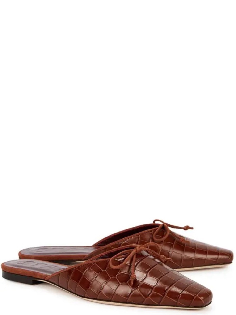 STAUD Brown Croc-Embossed Leather Gina Slip-On Mules